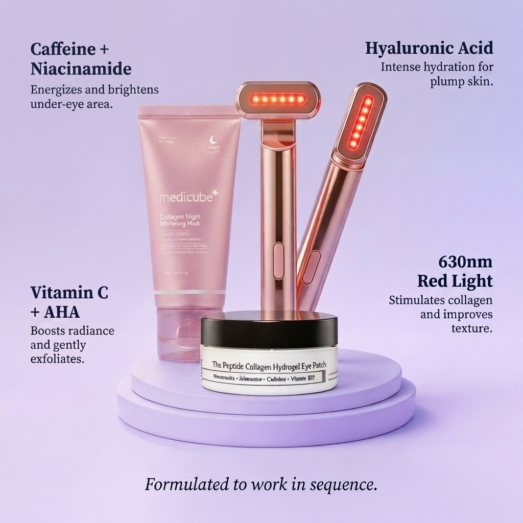 The Lifted Look Ritual: Bright Eye Patches + Overnight Glow Mask + RenewPro Red Light Wand